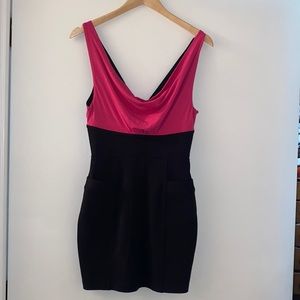 Bebe Cowl Neck, Cut Out Pink/Black Dress